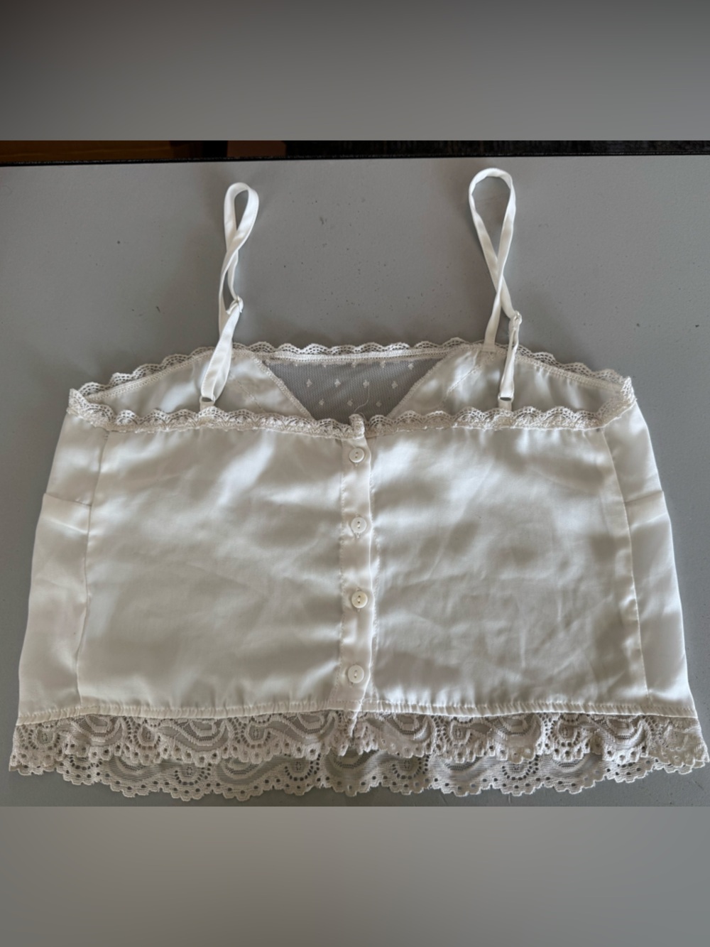 White Cream Lace Cropped Cami Top Size M Adjustable Straps - Picture 5 of 6